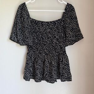 URBAN Romantics Black and Cream Smocked Peplum Blouse